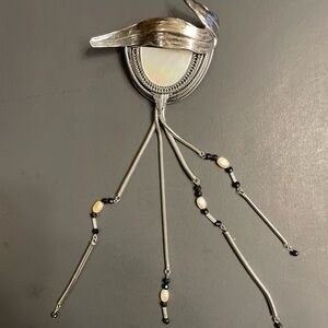 Vintage "Ermani Bulatti" Old Silver Brooch w/Dangle Strands of Crystal Stones